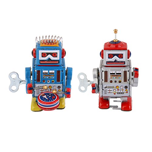 2 Piezas Juguete de Hojalata de Cuerda Modelo Robot Rojo/Azul Juego de Diversión Regalo de Broma para Niños