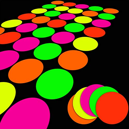 25 Hojas de Papeles de Neón, Decoración de Fiesta Brillante Juegos DIY de Movimientos de Piso Baile Twister clásico UV Cartulina Multicolor Reactiva para Neón con Luz Negra, 5 Colores, Fluorescente