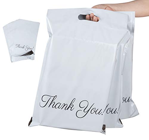 30 bolsas de transporte de 35 x 45 cm + 5 cm + 7 cm, bolsas de plástico para correo "Thank you", sobres autoadhesivos, resistentes para el embalaje, almacenamiento, blanco