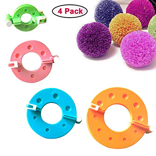 4 Piezas Plástico Pompón Hacedor por Curtzy - Maquinas de Pompones de 9, 7, 5.5 and 3.5cm - Fluff bola Weave Tejido DIY pompón para Decoraciones, Guirnaldas, Colgantes y Mas - Fácil de Usar - Reusable