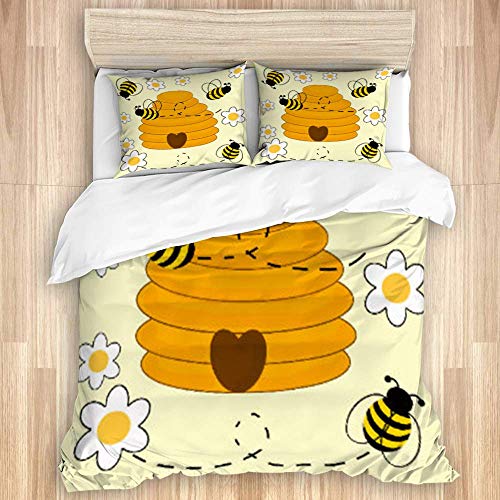 446 HBGDFNBV - Juego de cama de 3 piezas, diseño de margarita y diente de león, diseño de margarita, color miel
