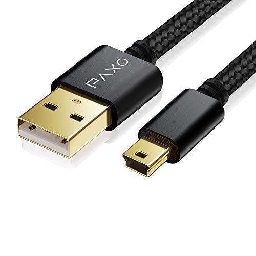 5m Nylon Mini Cable USB Negro, USB a Mini Cable de Carga USB, Enchufe Dorado, Cable Trenzado