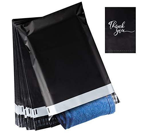 60 bolsas de envío de plástico "Thank you" para correo, sobres postales 30 x 40 cm + 5 cm de solapa, bolsas postales impermeables e irrompibles para envíos de embalaje/envase negro
