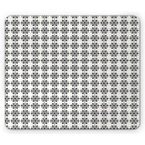 Abstract Mouse Pad, Inspiration Pointy Petals Geometric Bicolored in Rhythmic Composition, Goma Antideslizante, 25x30cm Ivory Dimgray