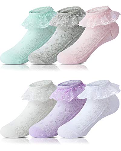 Adorel Calcetines con Volantes para Bebés Niñas 6 Pares Multicolor 20-22 (Tamaño del Fabricante M)