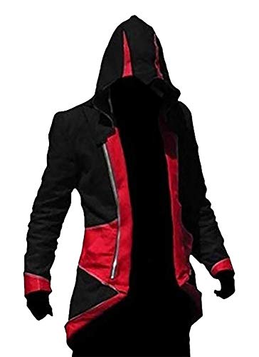 Agaruu Assasin Creed 3 - Chaqueta con capucha para hombre rojo/negro S