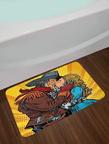 Alfombra De Baño Antideslizante Steampunk Robots Western Style Cowboy BESA a la niña Ilustración Imprimir Cocina Mascota Alfombrilla De Baño(80cmx60cm)