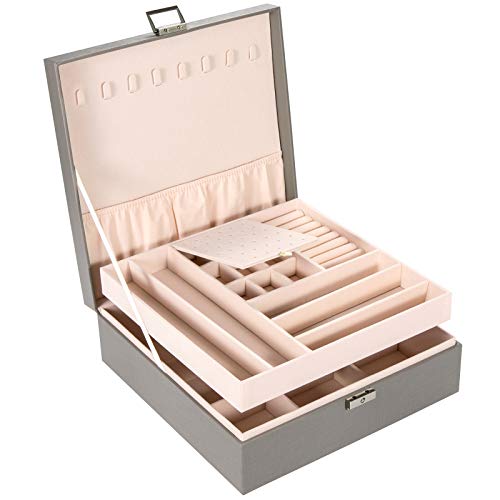 Allinside Caja Joyero Caja de Joyas Grande para Mujeres niñas, 2 Niveles Organizador de Joyería con Cerradura, Almacenamiento y Expositor, Cuero PU, Forro de Terciopelo, Gris Allinside Caja Joyero Caja de Joyas Grande para Mujeres niñas, 2 Niveles Organizador de Joyería con Cerradura, Almacenamiento y Expositor, Cuero PU, Forro de Terciopelo, Gris