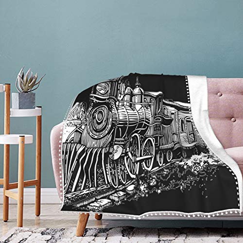 Alysai Tren Antiguo rústico en el Campo, Locomotora, ferrocarril, Camino de Madera con Humo, Navidad, Manta de Tiro, cálida, para Ropa de Cama de Invierno, sofá, sofá y Regalo, 60"x 50"