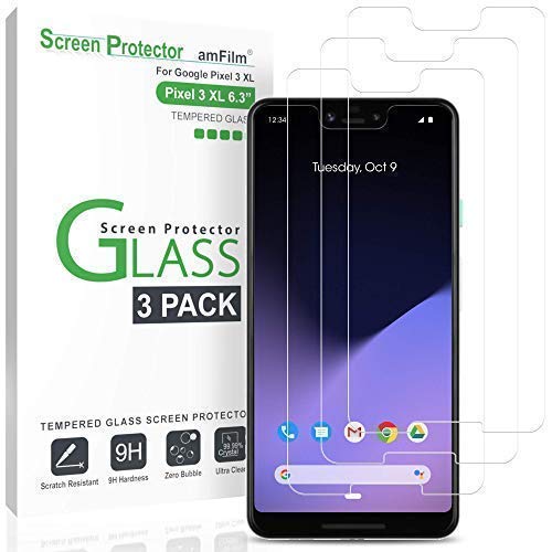 amFilm Pixel 3 XL Protector Pantalla (3 Piezas), Cristal Vidrio Templado Protector de Pantalla para Google Pixel 3 XL (2018)