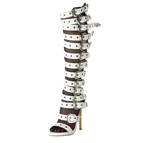 Angkorly - Zapatillas Moda Botas Stiletto Gladiador Flexible Mujer Hebilla Multi-Correa Tacón de Aguja Alto 13 CM - Blanco 2 B7787 T 37 Angkorly - Zapatillas Moda Botas Stiletto Gladiador Flexible Mujer Hebilla Multi-Correa Tacón de Aguja Alto 13 CM - Blanco 2 B7787 T 37