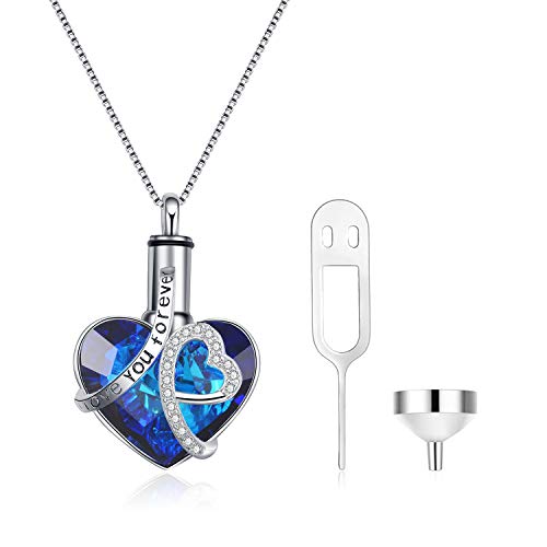 AOBOCO - Collar de plata de ley, urna para cenizas, incineración, recuerdos, colgante con corazón de cristal de Swarovski, joya memorial, regalo para mujeres y niñas AOBOCO - Collar de plata de ley, urna para cenizas, incineración, recuerdos, colgante con corazón de cristal de Swarovski, joya memorial, regalo para mujeres y niñas