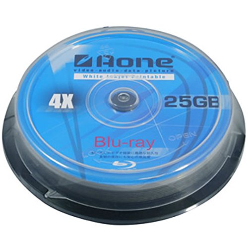 Aone BD-R Blu-ray 4x White Inkjet Printable Discs - 25GB - 10 Pack