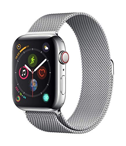 Apple Watch Series 4 (GPS + Cellular) con caja de 40 mm de acero inoxidable en plata y pulsera Milanese Loop en el mismo tono