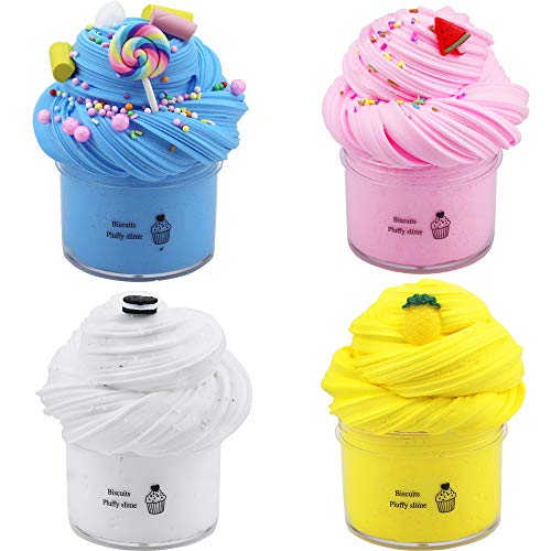 Arcilla Seca al Aire,4 Pack Butter Slime Kit, with Yellow Color Pineapple Slime, Pink Watermelon Slime, Coffee Slime, Blue Candy Slime and White Slime