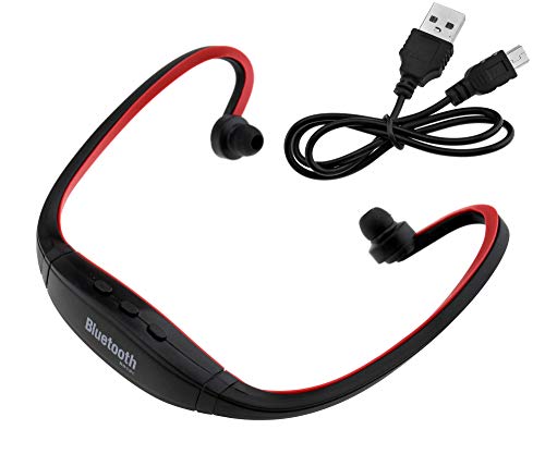Audífonos inalámbricos Bluetooth para deportes y gimnasio, color rojo con ranura para tarjeta SD estéreo
