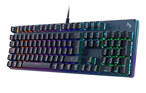 AUKEY Teclado Gaming, Teclado Mecánico con Retroiluminación RGB Personalizable y Switches Azules Táctiles, 100% Anti-ghosting de 105 Teclas con Disposicion Española, Panel de Metal para PC y Laptop