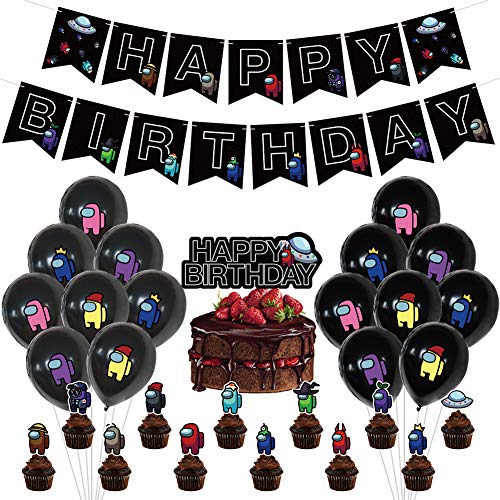 BAIBEI Theme Party Decoration Set, 30pcs Kit de Decoraciones de Cumpleaños Birthday Party Decoraciones Banner de feliz cumpleaños, globo, espiral, adorno para tarta