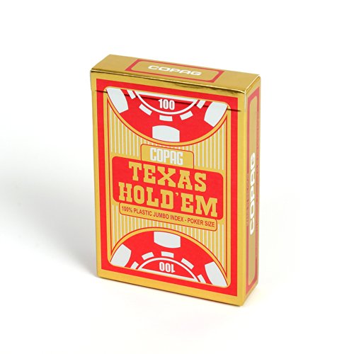 Baraja de Cartas Copag Texas Hold'em Gold - Índice Jumbo - 100% plástico - Color Rojo o Negro (envío Aleatorio)