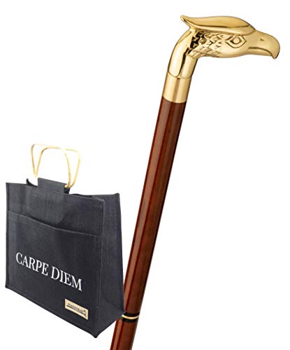 Bastón con bolsa de yute, bastón de viaje Eagle, cabeza de pájaro, águila, latón, palo de madera dura marrón, bastón de senderismo, divisible, compartimento secreto, unisex, tope de goma Bastón con bolsa de yute, bastón de viaje Eagle, cabeza de pájaro, águila, latón, palo de madera dura marrón, bastón de senderismo, divisible, compartimento secreto, unisex, tope de goma
