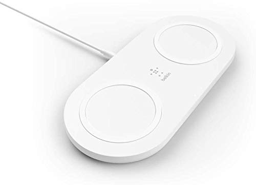 Belkin WIZ008vfWH - Cargador inalámbrico Doble (Base de Carga inalámbrica Doble de 15 W, Carga rápida simultánea para 2 Dispositivos, iPhone, AirPods, Galaxy, Pixel y Otros), Blanco