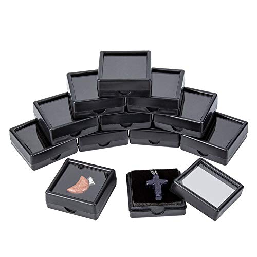 BENECREAT 24 Pack Caja de Presentación Superior Caja con Terciopelo Interior para Piedras Preciosas y Diamantes Dispersos 40x40x15mm Negro