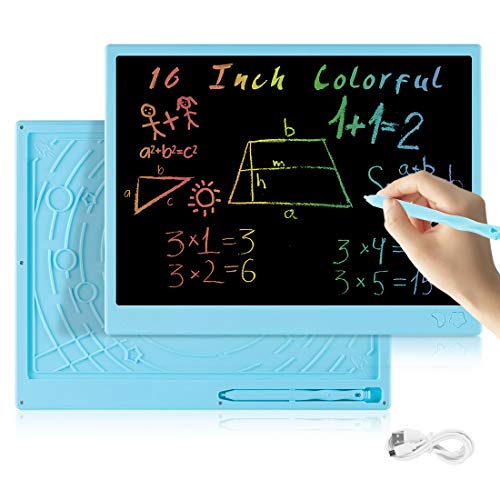 bhdlovely Tableta de Escritura LCD Tablero de Escritura 16 Pulgadas, Tablero de Dibujo electrónico Recargable USB, Tablero de Escritura borrable y portátil para Estudio de Adultos para niños (Azul)