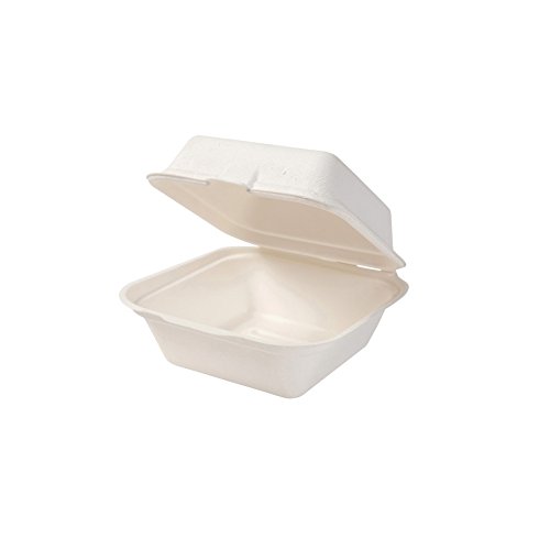 BIOZOYG Caja de caña de azúcar desechable Bio Burger-Box Biodegradable I Burger-Box de bagazo compostables 500 ml Plegable con Tapa Caja 16x16 cm I 500x Burger-Box Cuadrada Blanco