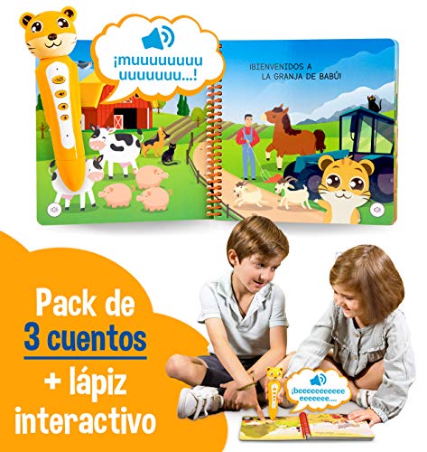 blaBOOK Pack de 3 Libros Interactivos Infantiles para Niños Entre 2 y 5 años + Lápiz Lector | SI Contiene Lápiz Lector