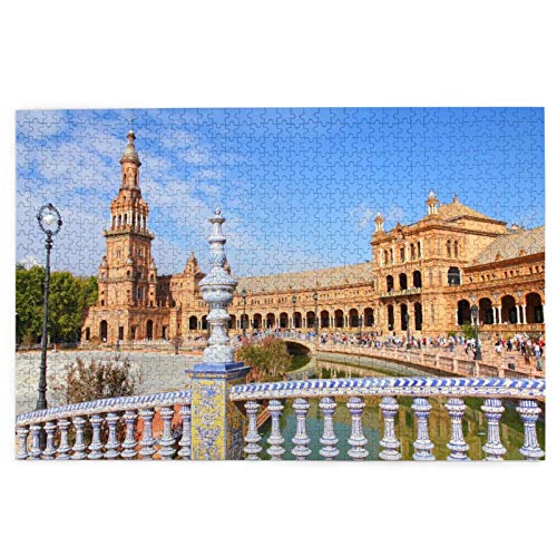 Blived Rompecabezas de 1000 Piezas,Rompecabezas de imágenes,Famosa Plaza De España Sevilla España. Antiguo hito Juguetes Puzzle for Adultos niños Interesante Juego Juguete Decoración para El Hogar