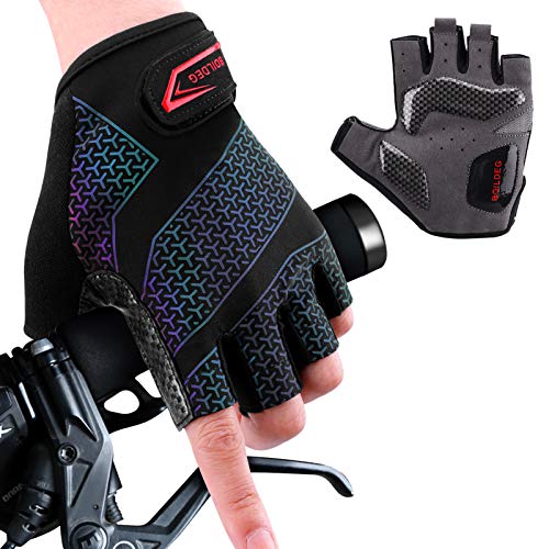 boildeg Guantes de Ciclismo de Bicicleta Guantes de Bicicleta de Carretera de Medio-Dedo para Hombres Mujeres Acolchado Antideslizante Transpirable (Black, M)