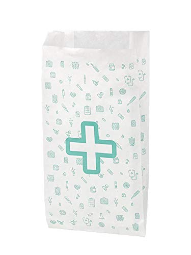 Bolsa de papel blanco"FARMACIA". Medida 14 cm + 7cm x 27 cm. Especial para farmacias, caja de 1000 undidades.