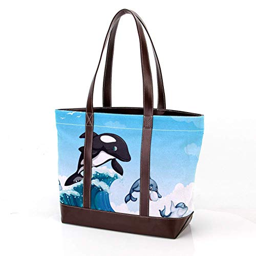 Bolsa para portátil con Delfines Nadando en el océano, Bolsa de Hombro Casual, de Lona, para Negocios, Trabajo, para Ordenador, Escuela, Oficina Color1 13.3"x 12.2"x 4.7"