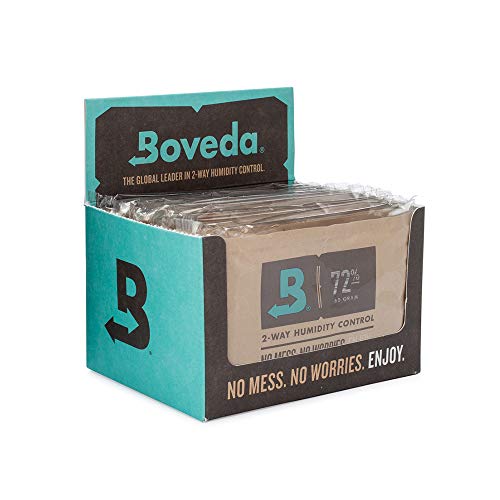 Boveda - Bolsitas para almacenar puros y tabaco | Control doble de la humedad - 72 % HR | Tamaño 60 para cada 25 puros | Pack de 12 en expositor de cartón