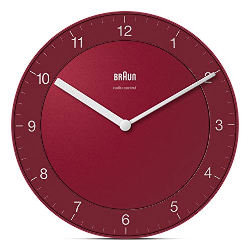 Braun Reloj de Pared clásico controlado por Radio Zona con Hora Central Europea (DCF/GMT+1) con Movimiento silencioso, fácil de Leer, diámetro de 20 cm en Rojo, Modelo BC06R-DCF.