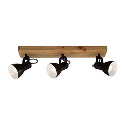 Briloner Leuchten luz, Foco Retro, lámpara de Techo Vintage, focos giratorios y orientables, 3X GU10, MAX. 35 vatios, Madera y Metal, 480x100x135 mm (LxAxA), Negro-blanco