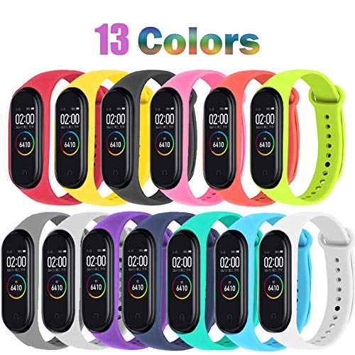 BRone 13 Piezas Pulseras Xiaomi Mi Band 4, Correa Xiaomi Mi Band 3 4 Pulsera Silicona Banda para XIAOMI Mi Band 3 / Mi Smart Band 4 Reemplazo【Compatible con Mi Smart Band 4】 - 13 Colores