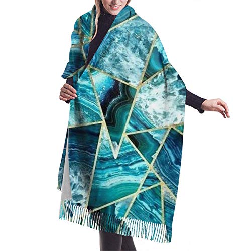 Bufanda de mantón, Bufanda de cachemira con triángulos geométricos de ágata azul marino turquesa para mujeres, hombres, ligeras, de gran tamaño, moda, bufandas suaves de invierno, chal con flecos