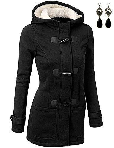 BUOYDM Abrigos para Mujer Casual Sudadera con Capucha Chaqueta Jacket Pullover Outwear para Primavera Otoño Invierno, Negro M