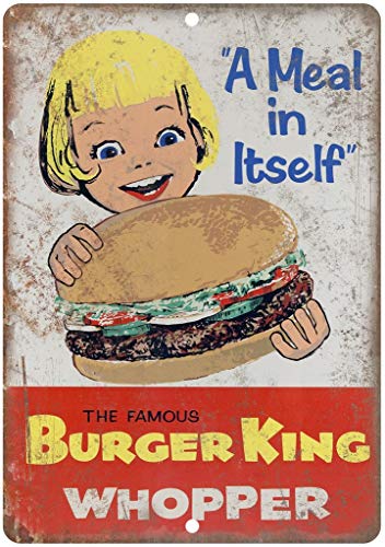 Burger King Whopper Vintage Placa Vintage Metal Cartel de Chapa Cartel Póster de Pared Decorativas Hojalata Signo para Café Bar Película Regalo Boda Cumpleaños