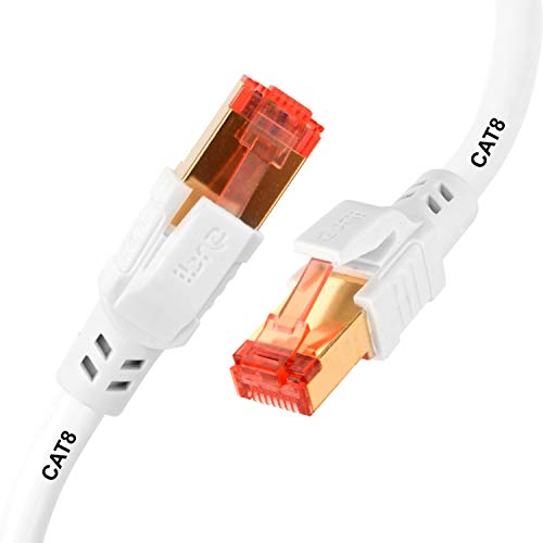 Cable de red IBRA CAT8 Ethernet Gigabit Lan(RJ45)SSTP 40Gbps 2000Mhz|Cable de conexión|UTP|compatible con CAT5 / 6/7 | Switch/Router/Modem/Patch panel/Access Point/patch fields | Blanco Redondo - 20M