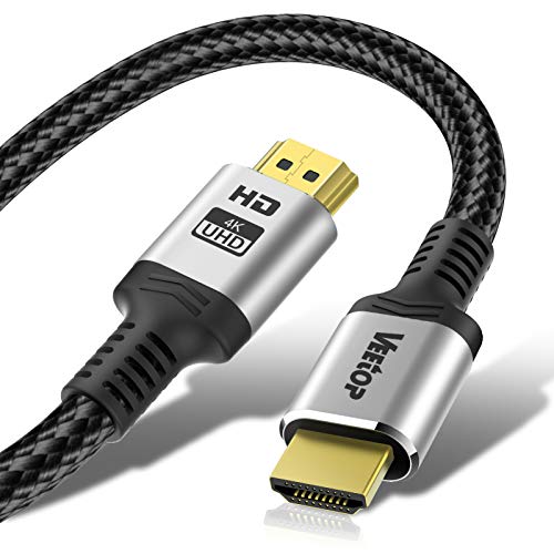 Cable HDMI 4K Veetop Cable HDMI 2.0 Ultra HD con una Velocidad de transmisión de Alta Velocidad de 18 Gbit/s, Enchufe Dorado y Trenza de algodón - 2m Negro