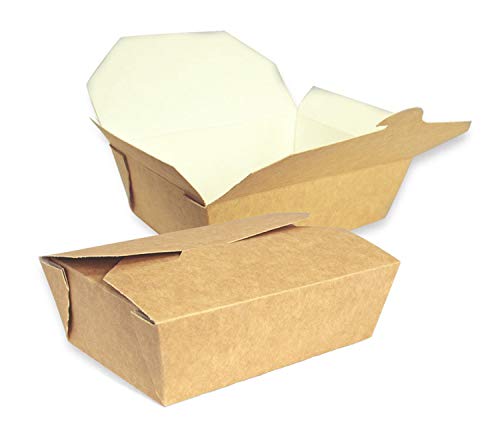 Cajeando | Pack (200) Cajas de Cartón para Alimentos | Tamaño 197 x 140 x 65 cm | Capacidad de 1800 cc | Take Away | Envases desechables | Color Marrón | Fabricadas en España