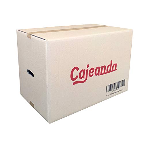 Cajeando | Pack de 5 Cajas de Cartón con Asas | Tamaño 55 x 35 x 37 cm | Canal Doble de Alta Calidad Reforzado y Resistencia | Mudanza y Almacenaje | Fabricadas en España