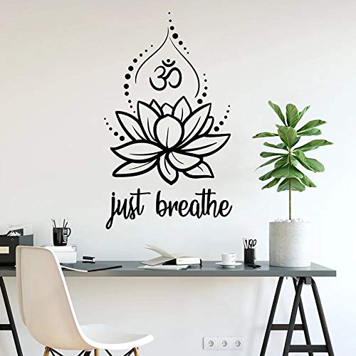 Calcomanía de pared Just Breathe flor de loto yoga hinduismo relajación spa meditación habitación decoración Interior vinilo pegatinas para ventana papel tapiz