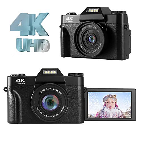 Cámara Digital Camara de Fotos 4K 48.0MP Ultra HD Camara Fotos Zoom Digital 16X con 3.0 Pulgadas Pantalla giratoria de 180 Grados Linterna retráctil Camara Compacta para Youtube