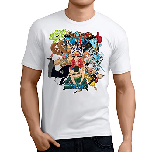 Camiseta Serie Manga y Anime Hombre - Unisex One Piece (Blanco, L)