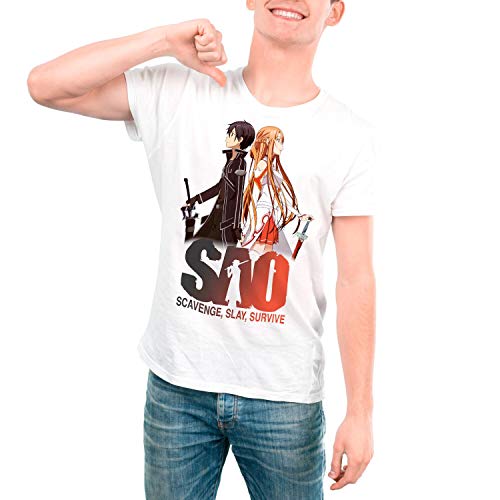 Camiseta Serie Manga y Anime Hombre - Unisex Sword Art Online, Sao (Blanco, S)