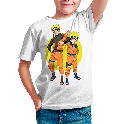 Camiseta Serie Manga y Anime Niño - Unisex Naruto (Blanco, 9 años)