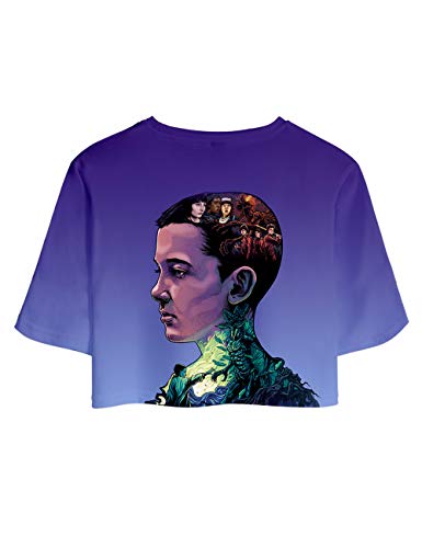 Camiseta Stranger Things Chica, Camiseta Stranger Things Cortas Mujer T-Shirt Manga Corta Niña Retro tee Impresión 3D T Shirt Regalo Camisa Verano Camisetas y Tops (D,S)